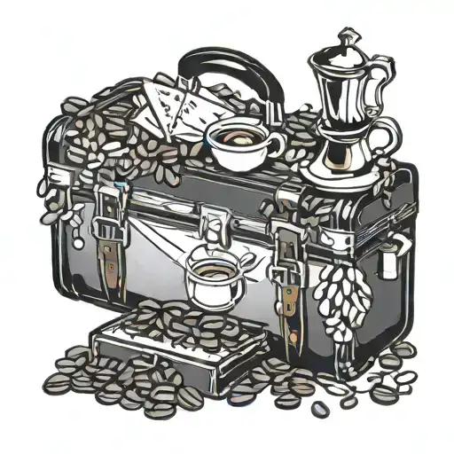 A lawyer's briefcase with coffee beans spilling out tattoo design idea