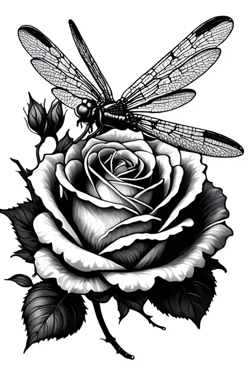 Rose and a Dragonfly tattoo design idea