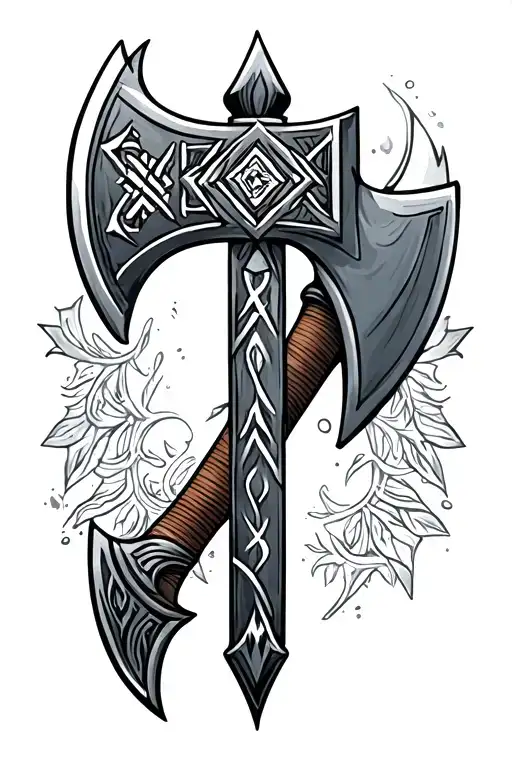 nordic axe with matthew in nordic runes tattoo design idea