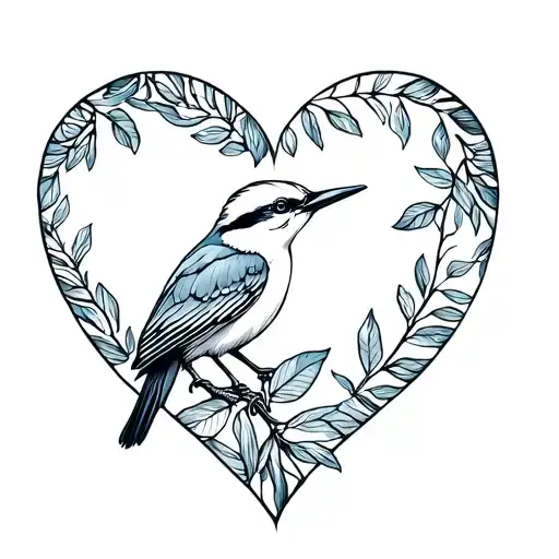 kookaburra in a leaf heart tattoo design idea