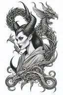 Maleficent with crow and dragon tattoo design idea
