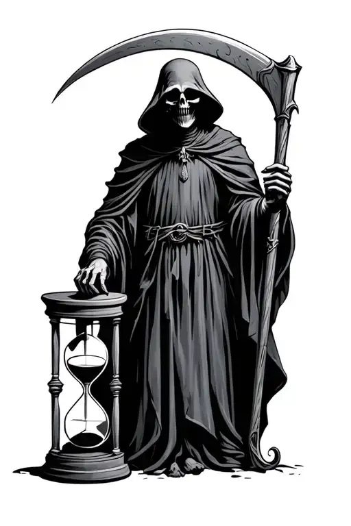 grim reaper holding hourglass and scythe tattoo design idea