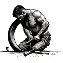 shadow of a man working with hammer and chisel on a ring tattoo design idea