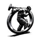 shadow of a man working with hammer and chisel on a ring tattoo design idea