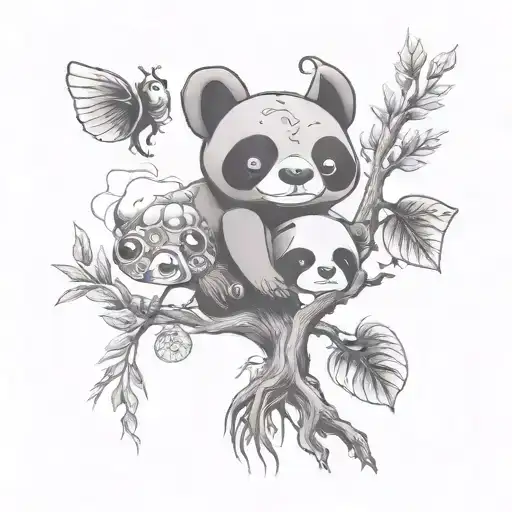 stitch jelly fish and panda and a family tree tattoo design idea