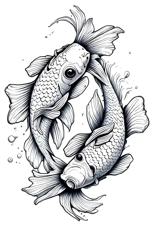 two koi fish swimming tattoo design idea