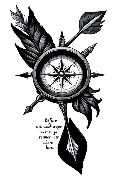 compass with arrow tattoo. quote: before you ask which way to go remember where you have been.  tattoo design idea