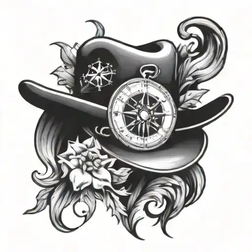 cowboy hat with compass inside tattoo design idea