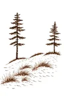 beach + dunes + shore pine trees + brown grasses tattoo design idea