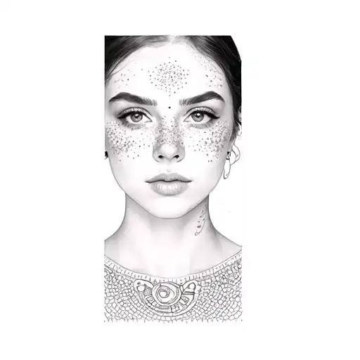 a woman with freckles on her face tattoo design idea