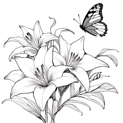 lilies and butterflies tattoo design idea