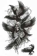 death, crows all different sizes, angel of death angel tattoo design idea