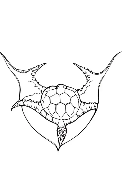 manta ray with turtle inside surrounded tattoo design idea