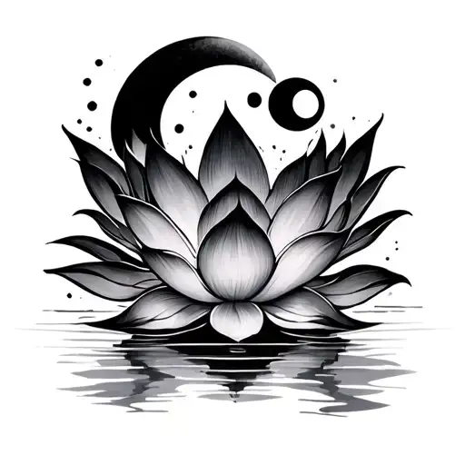 lotus flower with moon phases tattoo design idea