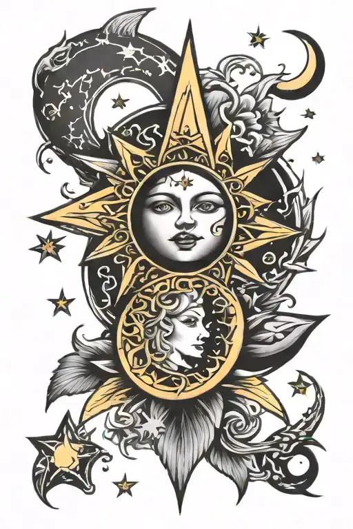 star,moon and sun tattoo tattoo design idea