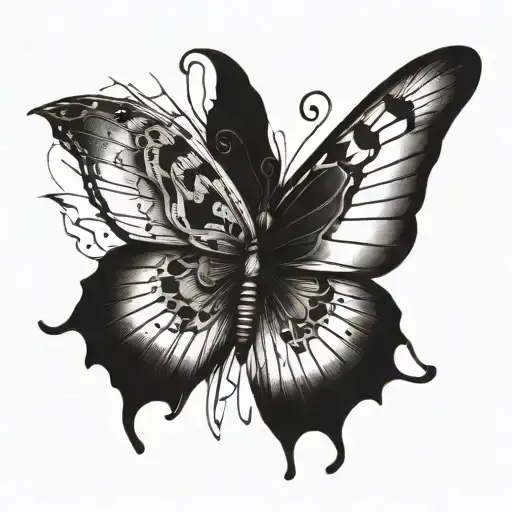 broken butterfly wing with a moth emerging tattoo design idea