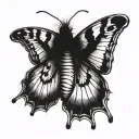 broken butterfly wing with a moth emerging tattoo design idea