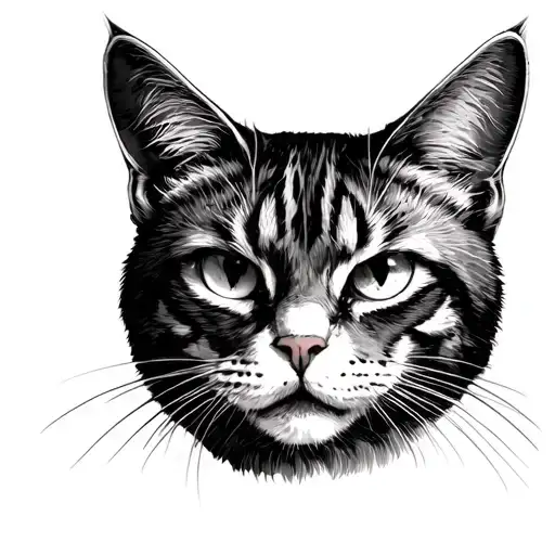 A cat head in drawing with the 3rd dark and aggressive eye tattoo design idea