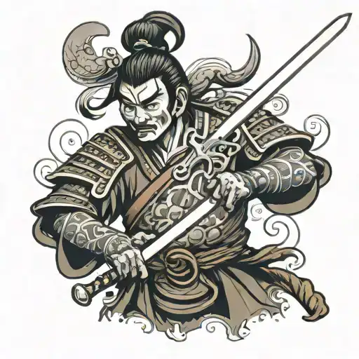 Japanese warrior wielding his sword tattoo design idea