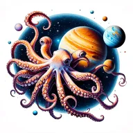 galaxy octopus eating planets orbiting tattoo design idea