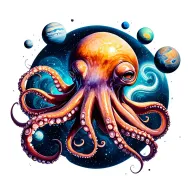 galaxy octopus eating planets orbiting tattoo design idea