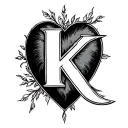heart with the letter K in it  tattoo design idea