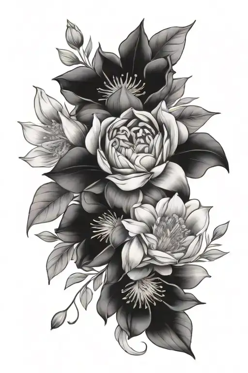 may, july, march, december birth flower bouquet tattoo design idea