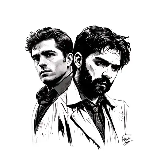 The picture depicts two protagonists: Joe Goldberg from 'You', Professor from the 'Money Heist' series tattoo design idea