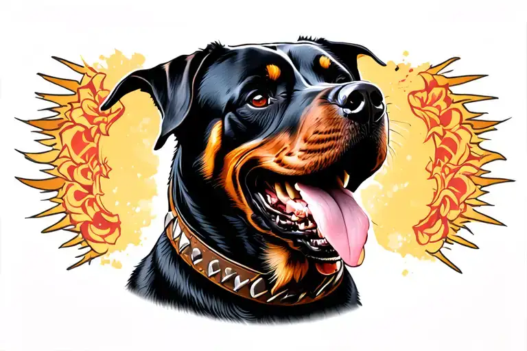 rottweiler barking with spiky collar tattoo design idea