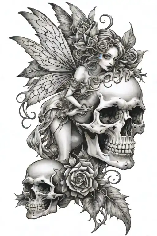 fairy and skull tattoo design idea