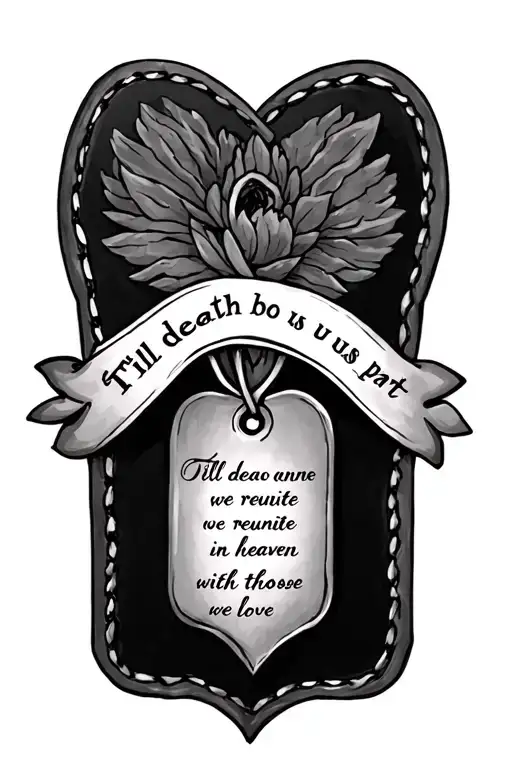 Leather tooling, with an ear tag that says 'Till death do us part, and we reunite in heaven with those we love. 2007,  tattoo design idea