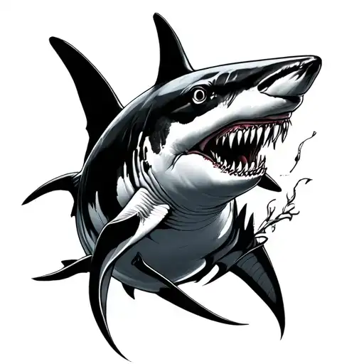 mako shark shadow fine line tattoo design idea