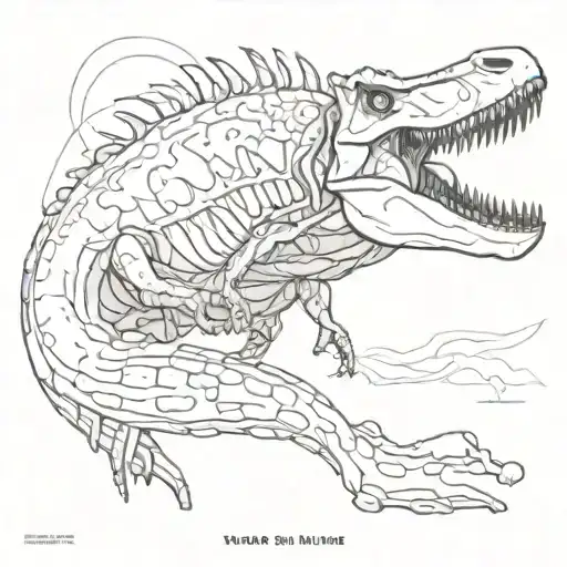 t-rex fossil with fish scale tail tattoo design idea