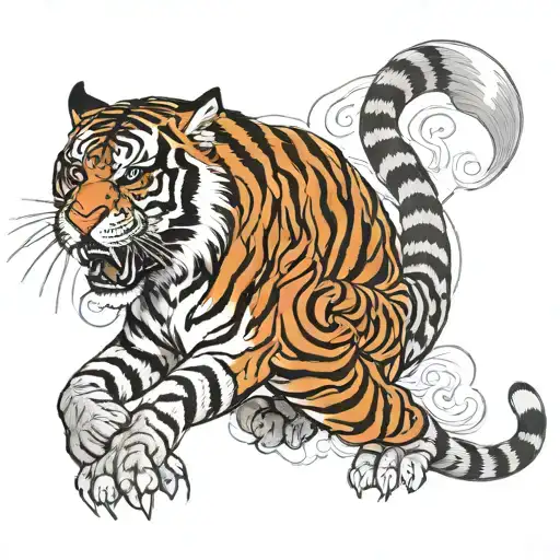 tiger fighting. black and white colors tattoo design idea