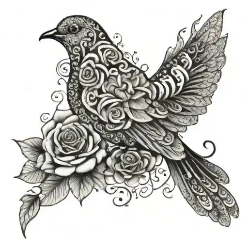 zentangle dove with roses tattoo design idea