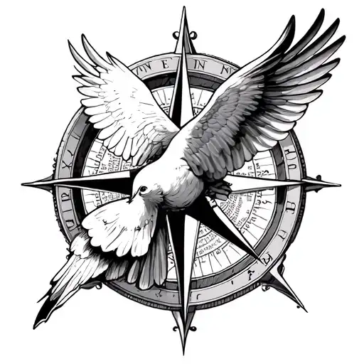 dove with bible verse inside of it with a compass as the background  make the compass less pronounced  tattoo design idea