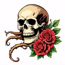 Davy jones skull with roses tattoo design idea