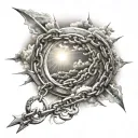 heavenly power breaking chains. With details of clouds and sun rays in the background. tattoo design idea