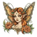 I created a tattoo of a fairy woman, with a not very marked jaw, a thin nose, Chinese but big eyes, long eyelashes tattoo design idea