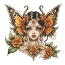 I created a tattoo of a fairy woman, with a not very marked jaw, a thin nose, Chinese but big eyes, long eyelashes tattoo design idea