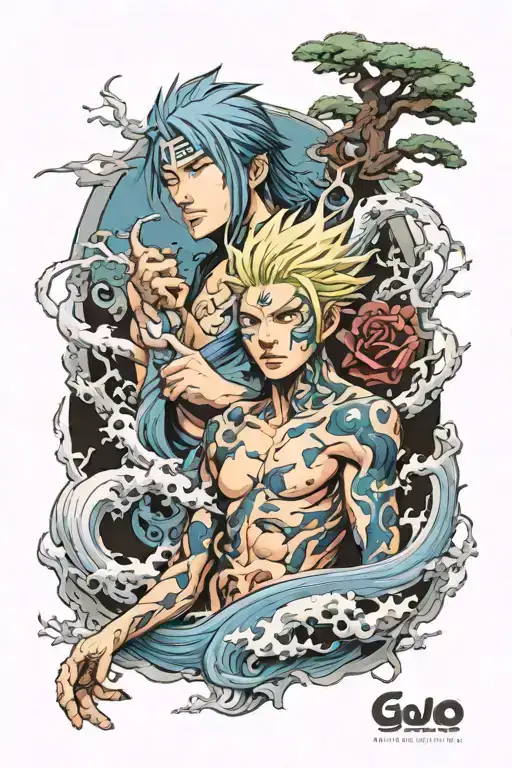 Half Gojo Satoru, half Minato tattoo design idea