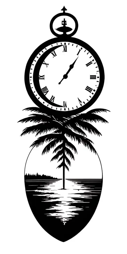 lightining storm and moon and clock and nature and golf course tattoo design idea