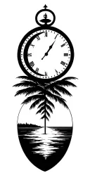 lightining storm and moon and clock and nature and golf course tattoo design idea