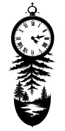 lightining storm and moon and clock and nature and golf course tattoo design idea