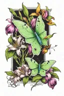 Luna moth, tulips, lilies, tattoo design idea