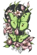 Luna moth, tulips, lilies, tattoo design idea