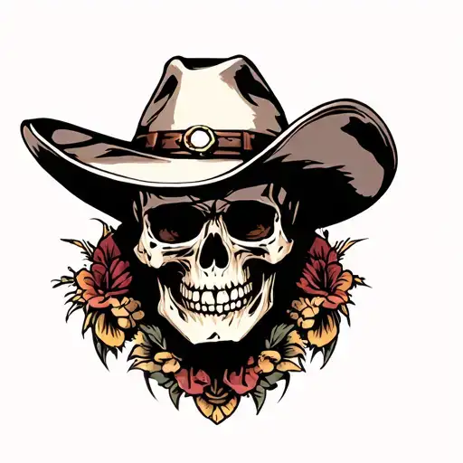 skull wearing a cowboy hat looking to the right hand side. nothing else tattoo design idea