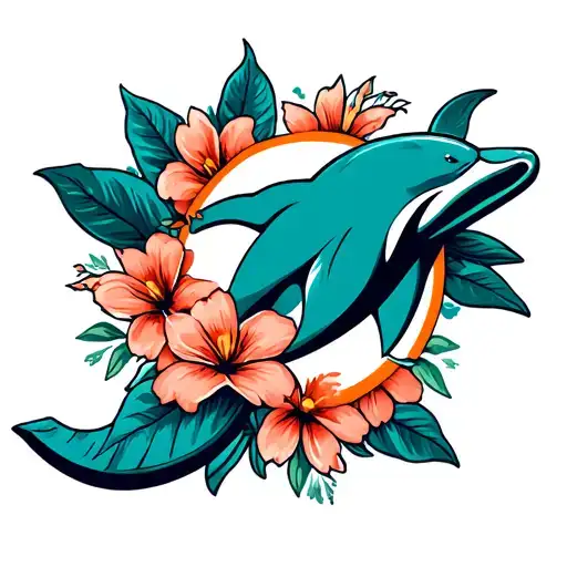 Miami dolphins logo with flowers tattoo design idea