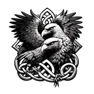 Couples tattoo, Eagle with Celtic Lovers Knot shaped like tattoo design idea