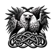 Couples tattoo, Eagle with Celtic Lovers Knot shaped like tattoo design idea